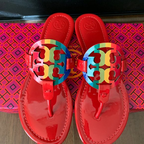 Tory Burch | Shoes | Nib Tory Burch Miller Rainbow Logo Flat Sandal ...